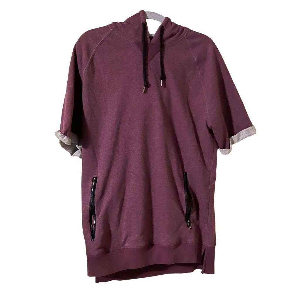 Mossimo‎ Hooded Shirt size Large maroon pockets short sleeve